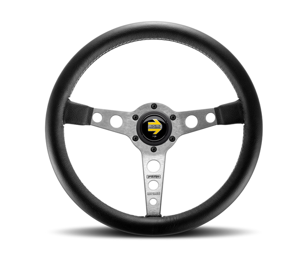 Momo Prototipo Steering Wheel 350 mm - Black Leather/Wht Stitch/Brshd Spokes