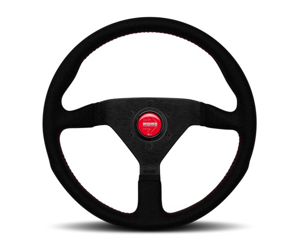Momo Montecarlo Alcantara Steering Wheel 320 mm - Black/Red Stitch/Black Spokes